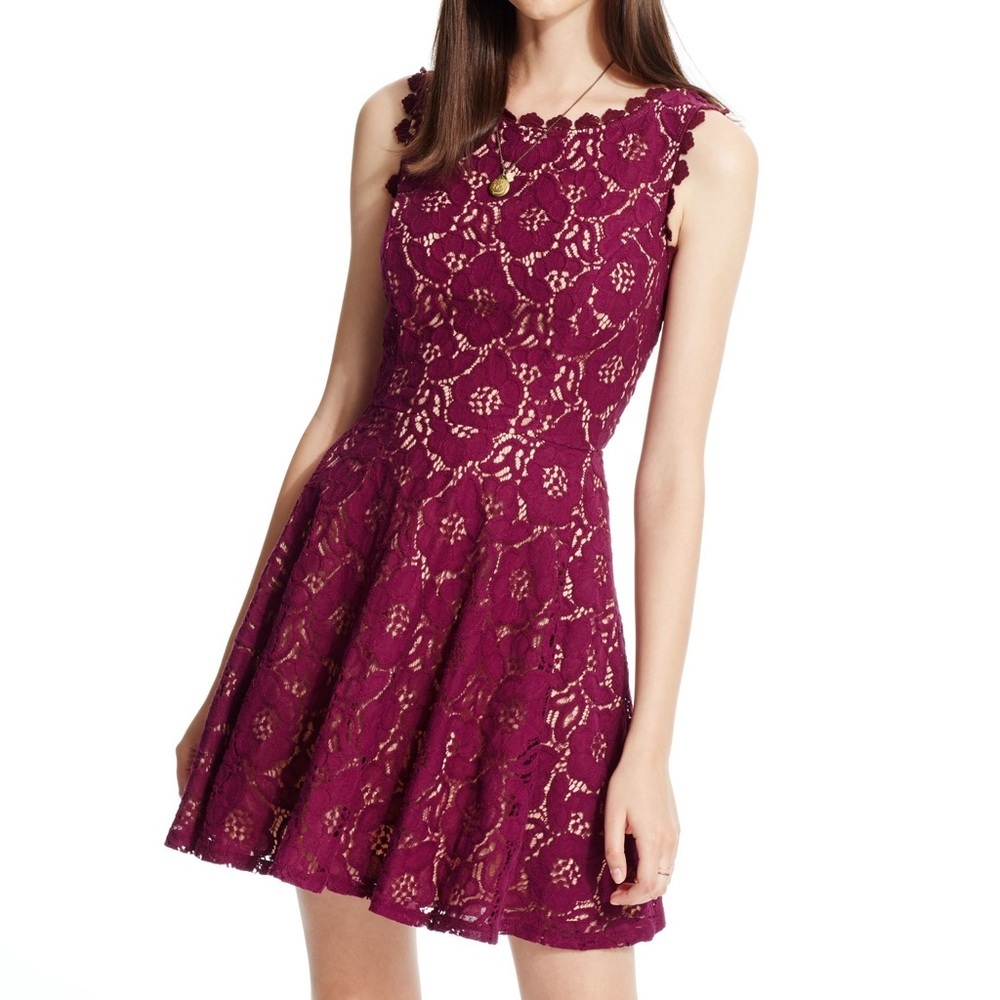 City Studio Burgundy Lace Mini Dress